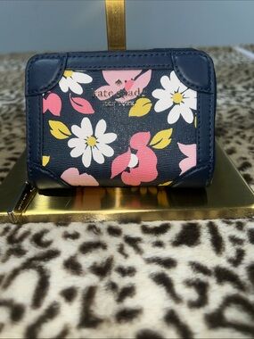 kate spade Navy Floral Mini Wallet with Pink, White & Yellow Blooms